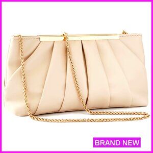 Pleated Clutch Evening Bag Formal Vegan Leather Convertible Shoulder Strap